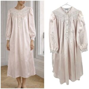 Vintage Christian Dior Nightgown Womens Large Satin Peach Pink Lace Cottagecore